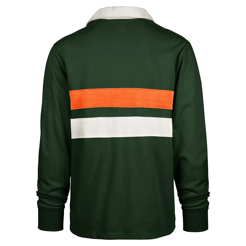 Men's '47 Green Miami Hurricanes Clubhouse Knox Thames Long Sleeve Rugby Polo