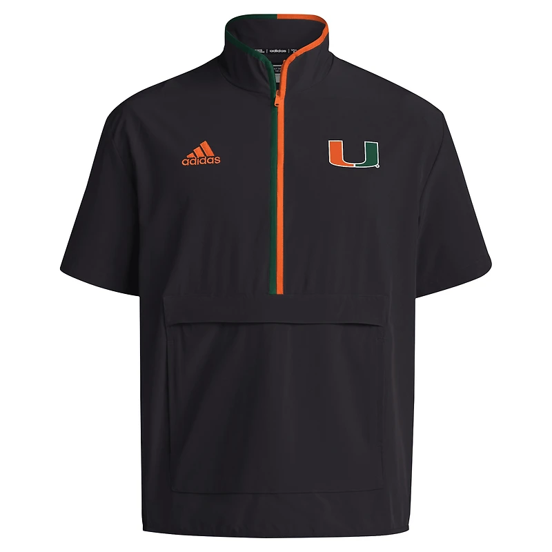 Veste adidas noire à manches courtes et demi-zip Sideline des entraîneurs Miami Hurricanes pour hommes