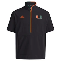 Veste adidas noire à manches courtes et demi-zip Sideline des entraîneurs Miami Hurricanes pour hommes