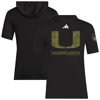 Men's adidas  Black Miami Hurricanes 2025 Military Appreciation AEROREADY Hooded T-Shirt