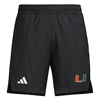Short d'entraînement tissé adidas noir Miami Hurricanes pour homme