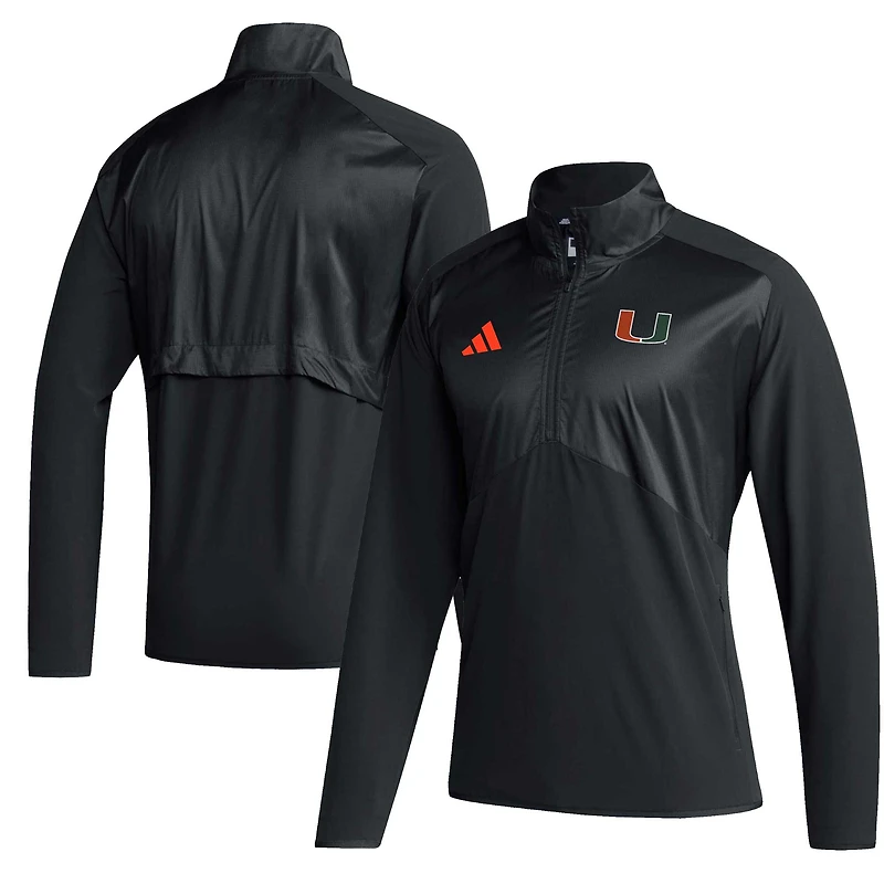 Veste pour homme adidas Miami Hurricanes Sideline AEROREADY Raglan Sleeve Quarter-Zip Jacket