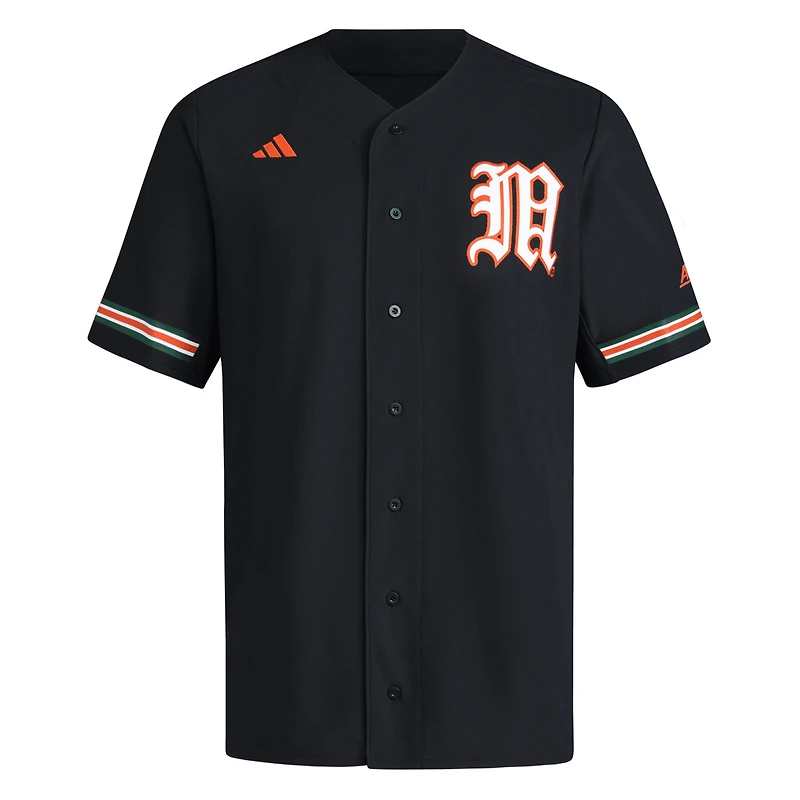 Men's adidas  Black Miami Hurricanes V-Neck Baseball Jersey