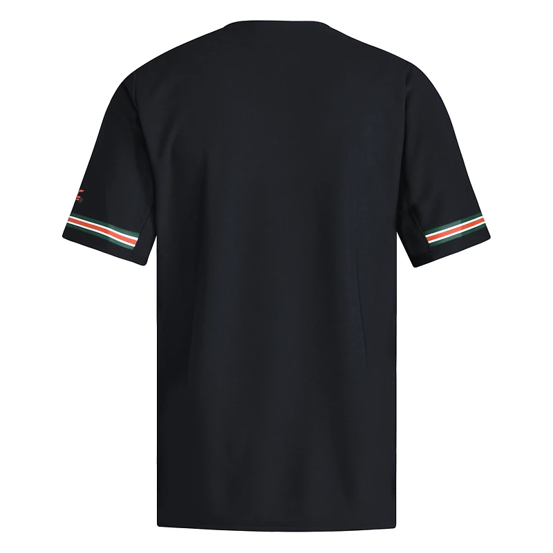 Men's adidas  Black Miami Hurricanes V-Neck Baseball Jersey