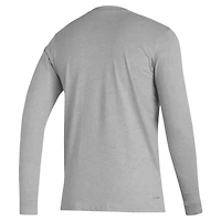T-shirt d'avant-match à manches longues avec logo de casier principal adidas Miami Hurricanes pour hommes, gris
