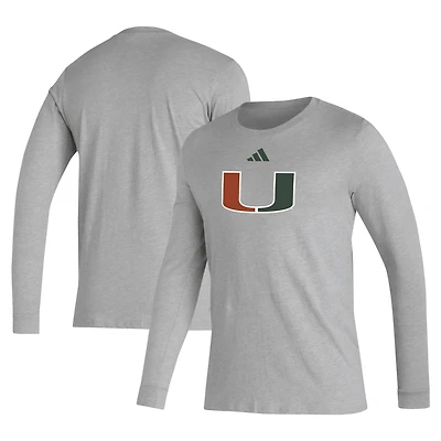Men's adidas Gray Miami Hurricanes Primary Locker Logo Pre-Game Long Sleeve T-Shirt