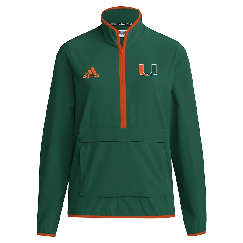 Veste à demi-zip adidas Miami Hurricanes Coaches Sideline pour hommes, verte
