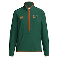 Veste à demi-zip adidas Miami Hurricanes Coaches Sideline pour hommes, verte