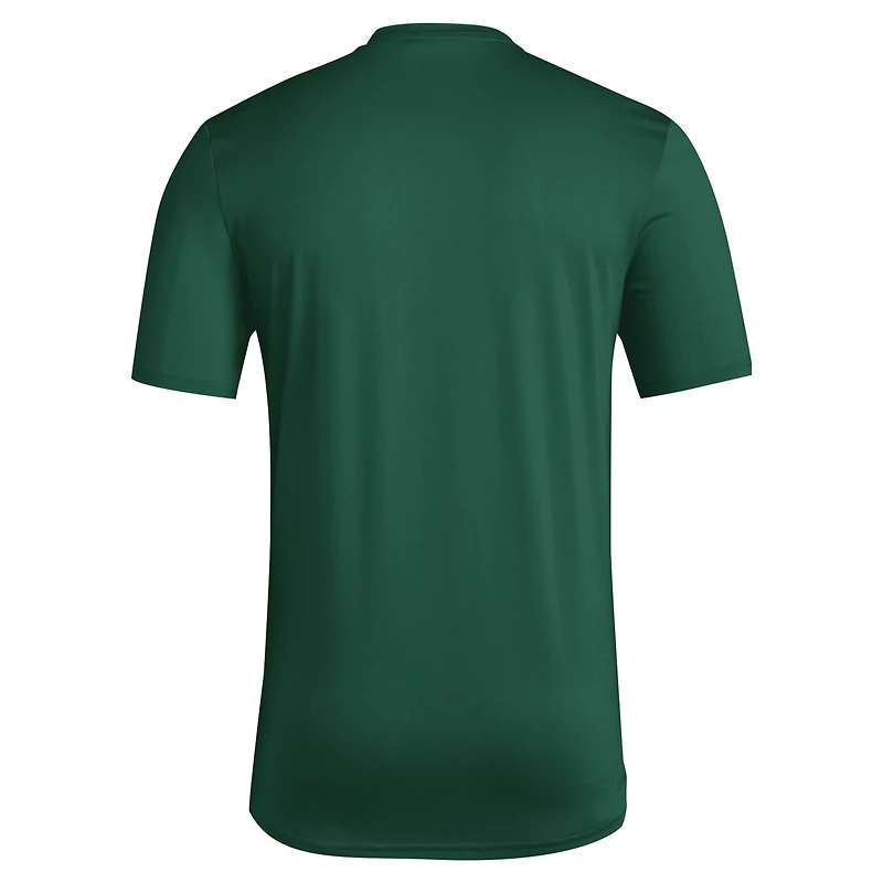 Men's adidas Green Miami Hurricanes 2024 Locker Trilateral Pre-Game T-Shirt