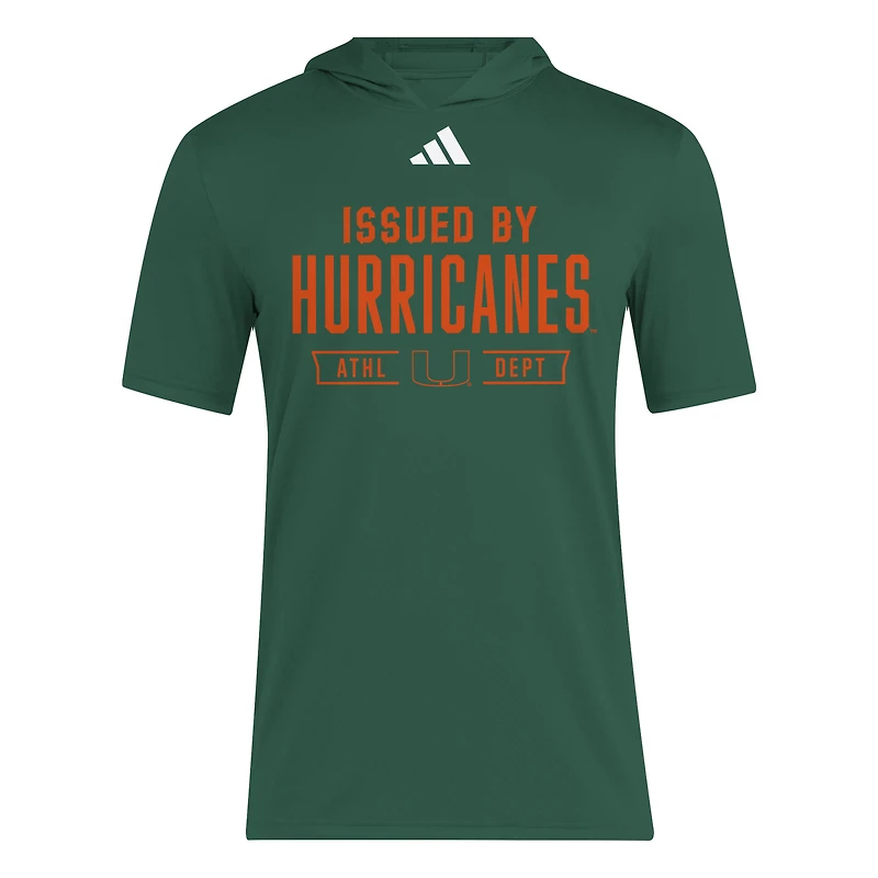 T-shirt d'entraînement à capuche adidas vert Miami Hurricanes 2025 AREOREADY pour homme