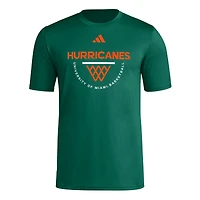 Men's adidas Green Miami Hurricanes Basketball Practice Net Arch Pregame T-Shirt