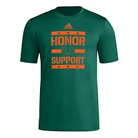 Men's adidas Green Miami Hurricanes Honor & Support Pre-Game T-Shirt