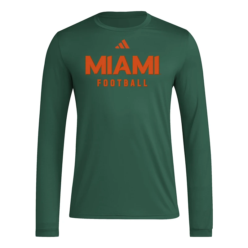Men's adidas  Green Miami Hurricanes Locker Practice Football Pre-Game Long Sleeve T-Shirt
