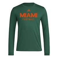 Men's adidas  Green Miami Hurricanes Locker Practice Football Pre-Game Long Sleeve T-Shirt
