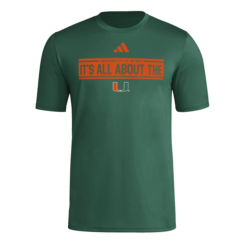 Men's adidas Green Miami Hurricanes Locker Slogan Pre-Game T-Shirt