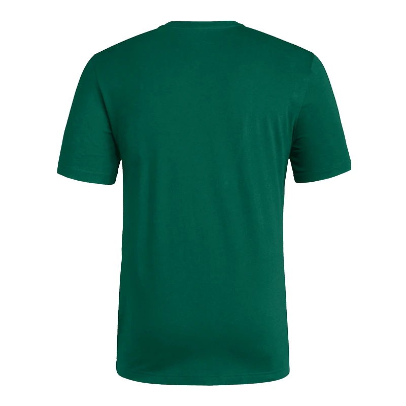 T-shirt d'avant-match adidas vert Miami Hurricanes pour homme, avec slogan de vestiaire