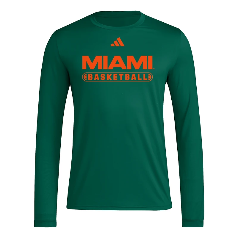 Men's adidas Green Miami Hurricanes On-Court Pregame Long Sleeve T-Shirt