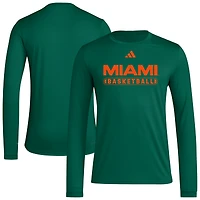 T-shirt adidas vert Miami Hurricanes On-Court à manches longues pour homme