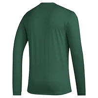 T-shirt à manches longues adidas pour hommes, vert, Miami Hurricanes, entraînement de basket-ball, avant-match, AEROREADY