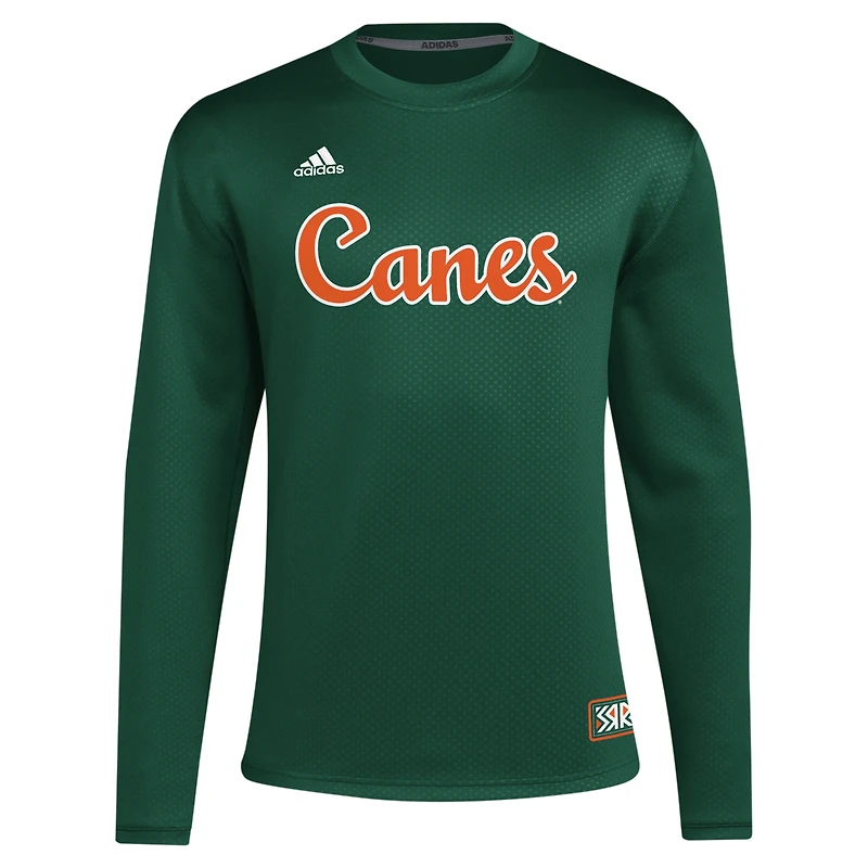Men's adidas Green Miami Hurricanes Reverse Retro Baseball Script Pullover Sweatshirt