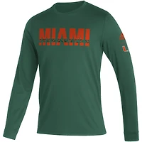 Men's adidas Green Miami Hurricanes Sideline Locker Strikethrough Creator AEROREADY Long Sleeve T-Shirt