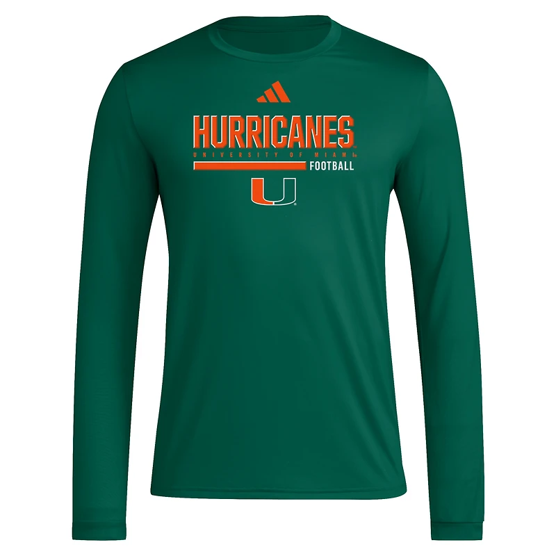 Men's adidas Green Miami Hurricanes Wordmark Pregame AEROREADY Long Sleeve T-Shirt
