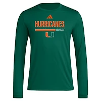 Men's adidas  Green Miami Hurricanes Wordmark Pregame AEROREADY Long Sleeve T-Shirt