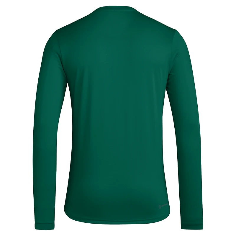 T-shirt à manches longues adidas vert Miami Hurricanes Wordmark Pregame AEROREADY pour homme