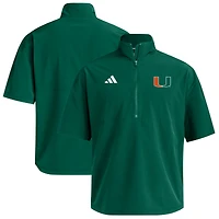 Pull à manches courtes tissé zippé adidas vert Miami Hurricanes pour homme