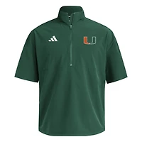 Pull à manches courtes tissé zippé adidas vert Miami Hurricanes pour homme
