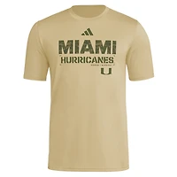 T-shirt adidas Natural Miami Hurricanes 2025 Military Appreciation AEROREADY pour homme