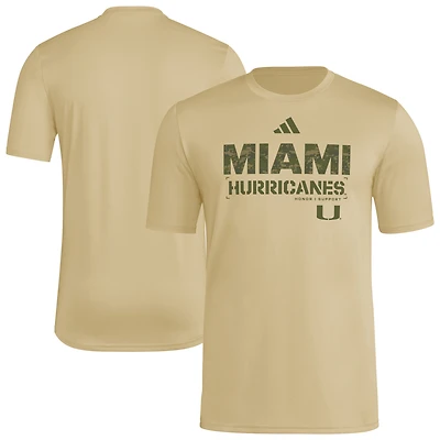Men's adidas Natural Miami Hurricanes 2025 Military Appreciation Pre-Game AEROREADY T-Shirt