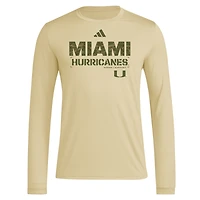 Men's adidas Natural Miami Hurricanes Strategy Pre-Game Long Sleeve T-Shirt
