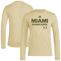 Men's adidas Natural Miami Hurricanes Strategy Pre-Game Long Sleeve T-Shirt
