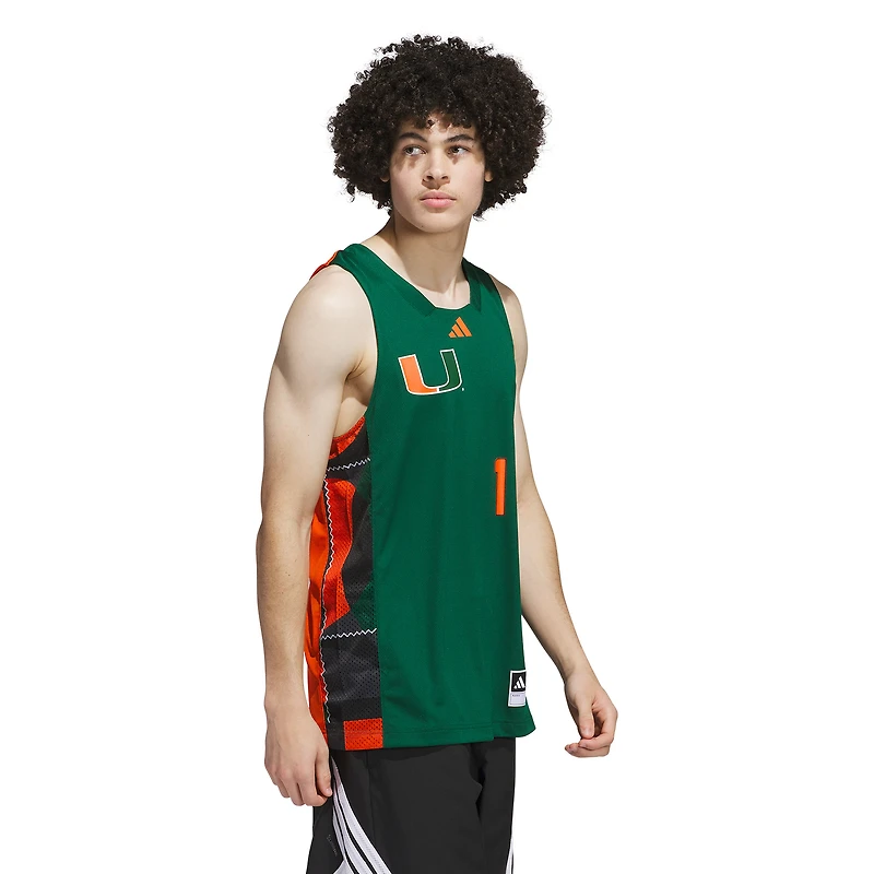 Men's adidas #1 Green/Orange Miami Hurricanes Black History Month Basketball Jersey