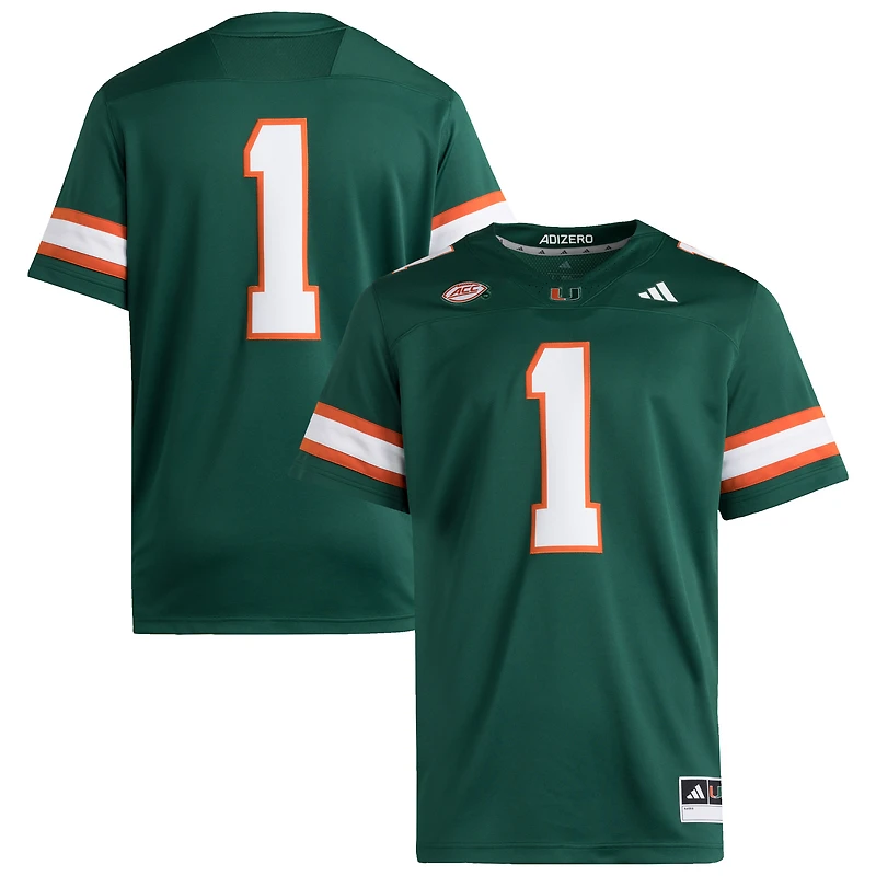 Men's adidas #1 Green Miami Hurricanes Premier Jersey
