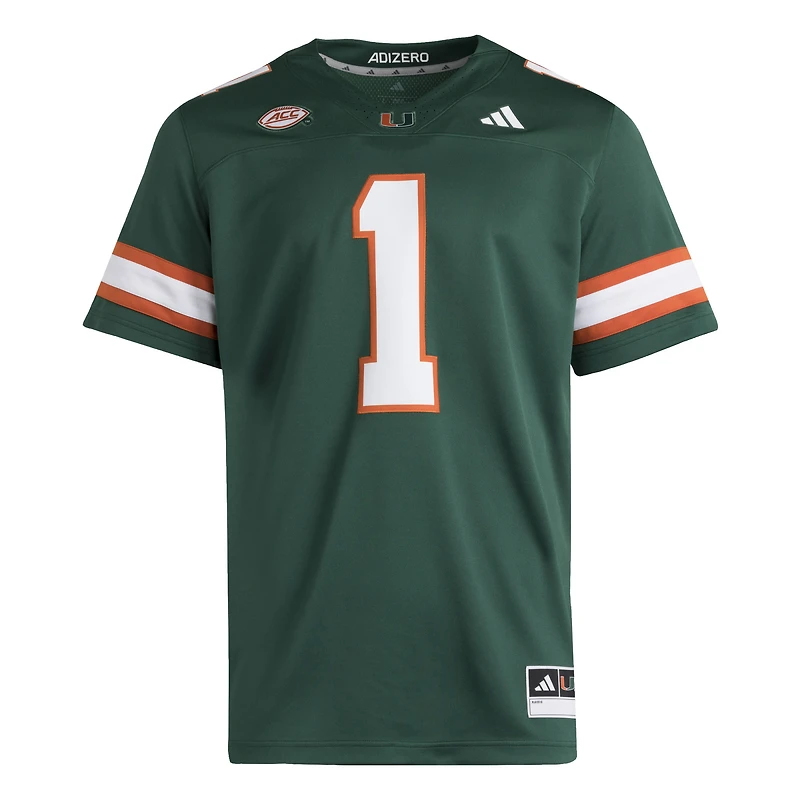 Men's adidas #1 Green Miami Hurricanes Premier Jersey