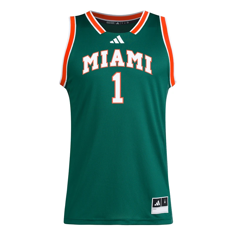 Men's adidas #1 White Miami Hurricanes Replica Swingman Jersey