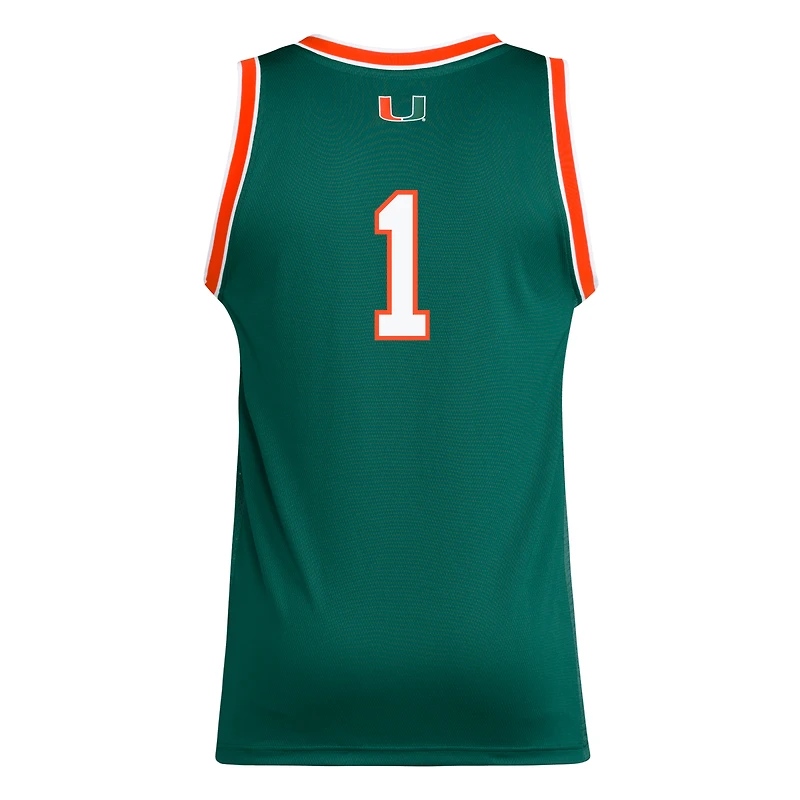 Men's adidas #1 Green Miami Hurricanes Replica Swingman Jersey