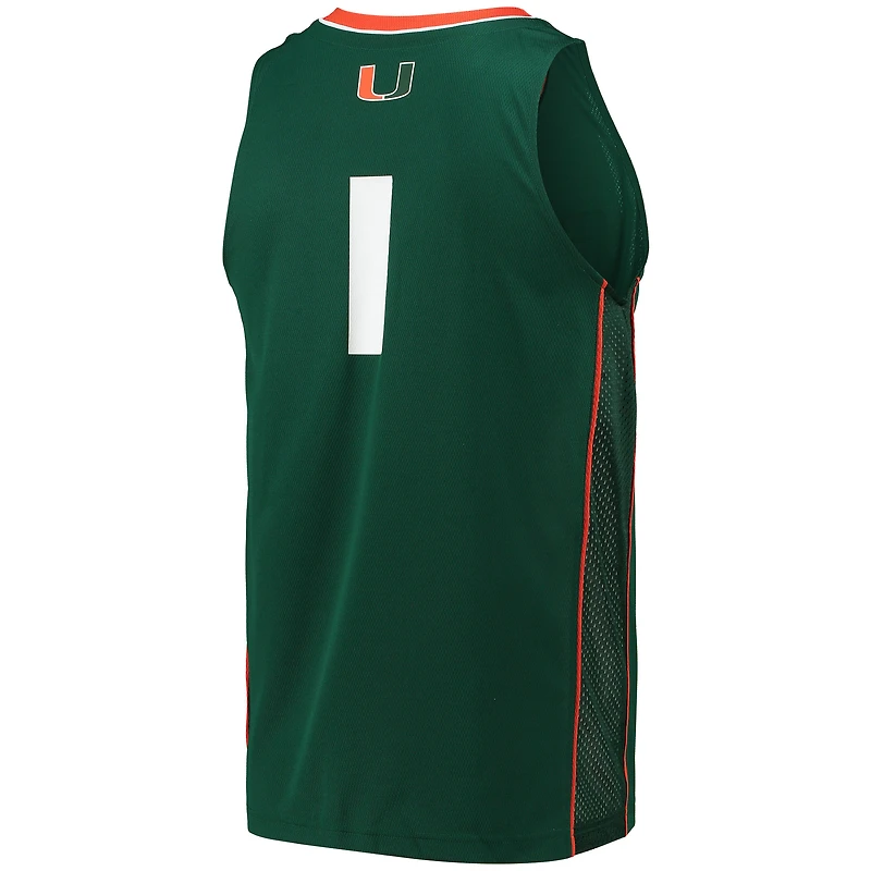 Men's adidas #1 Green Miami Hurricanes Swingman Basketball Jersey