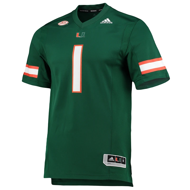 Men's adidas #1 Green Miami Hurricanes Team Premier Football Jersey