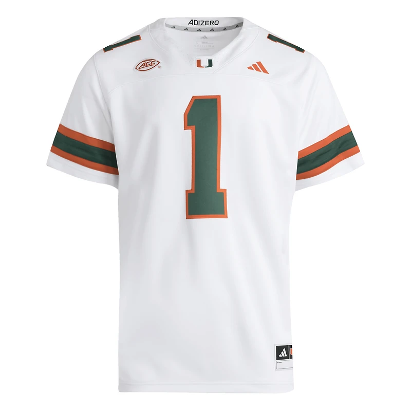 Maillot adidas #1 blanc des Miami Hurricanes Premier pour homme
