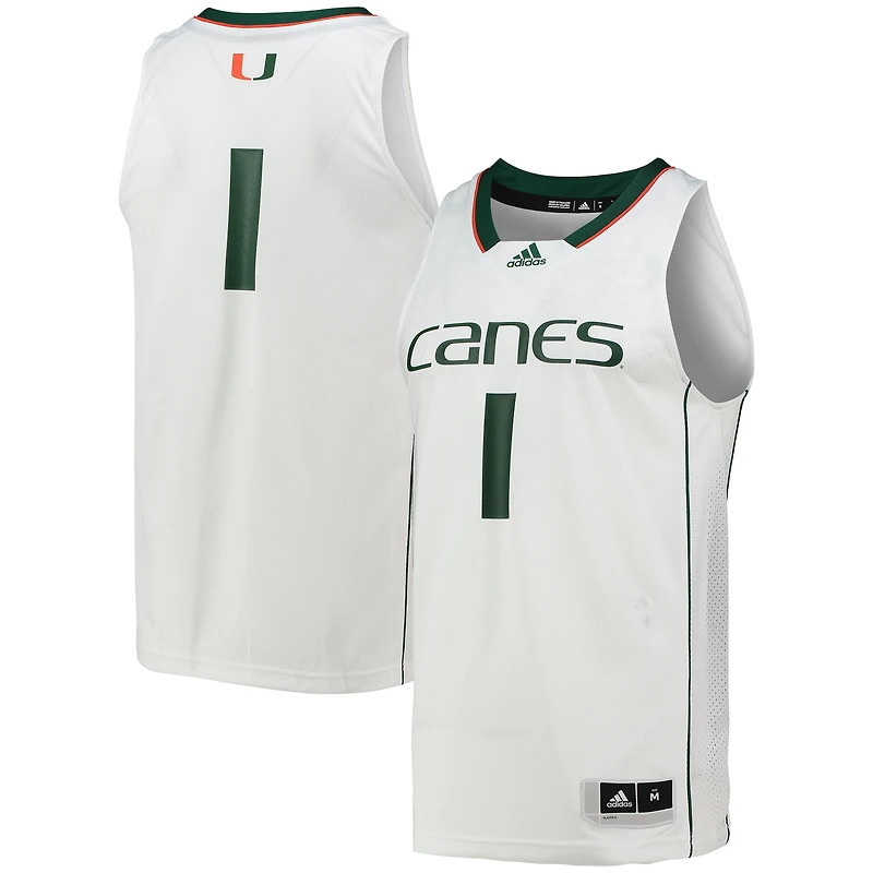 Maillot de basket-ball Swingman l'équipe Miami Hurricanes #1 adidas blanc pour hommes