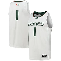 Maillot de basket-ball Swingman l'équipe Miami Hurricanes #1 adidas blanc pour hommes