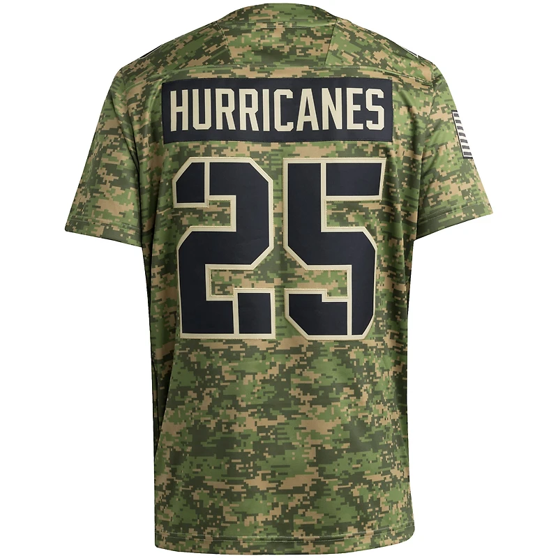 Maillot adidas #25 Camo Miami Hurricanes Honor & Support Premier Strategy pour homme