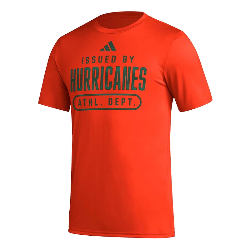 Men's adidas Orange Miami Hurricanes AEROREADY Pregame T-Shirt