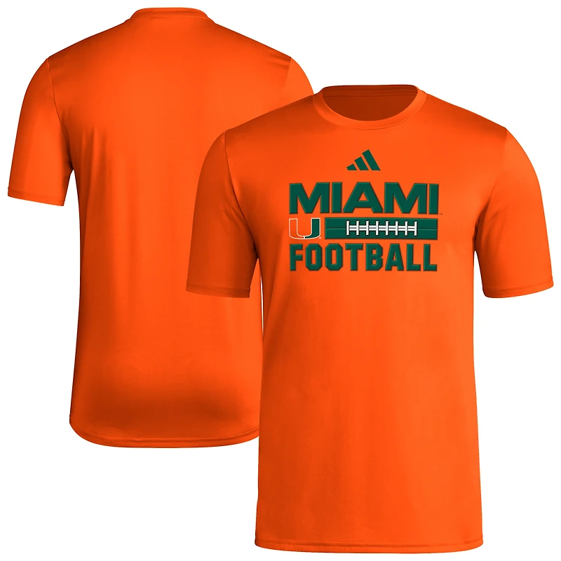T-shirt adidas AEROREADY d'avant-match, lacets de football orange Miami Hurricanes pour homme