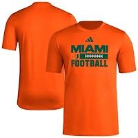 T-shirt adidas AEROREADY d'avant-match, lacets de football orange Miami Hurricanes pour homme