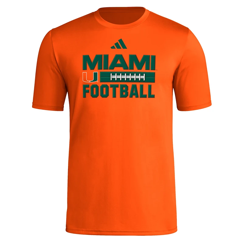 Men's adidas  Orange Miami Hurricanes Football Laces Pregame AEROREADY T-Shirt