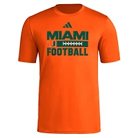 Men's adidas  Orange Miami Hurricanes Football Laces Pregame AEROREADY T-Shirt